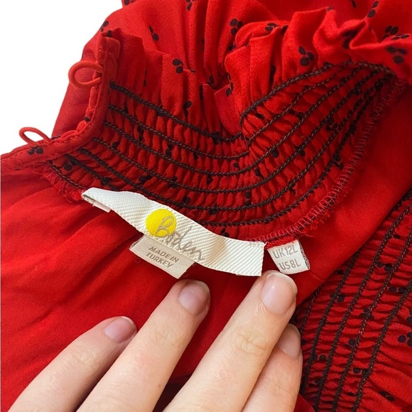 BODEN Carrie Smocked Dress Poinsettia Ruffle Red Long Sleeve - Picture 6 of 14